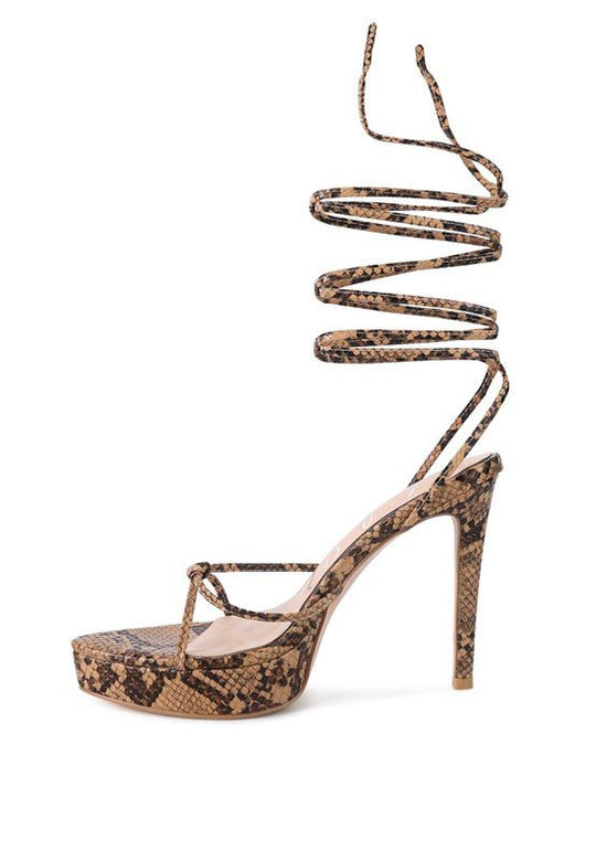 Oomph Grace Snake Skin Lace-Up Sandals-Slay Eclectic