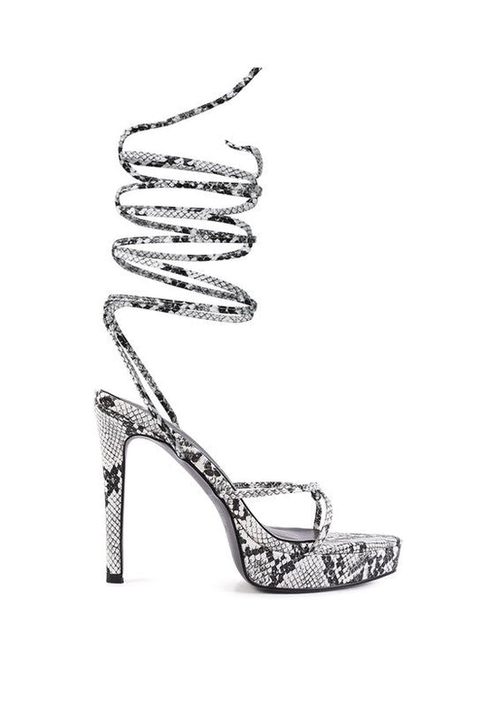 Oomph Grace Snake Skin Lace-Up Sandals-Slay Eclectic