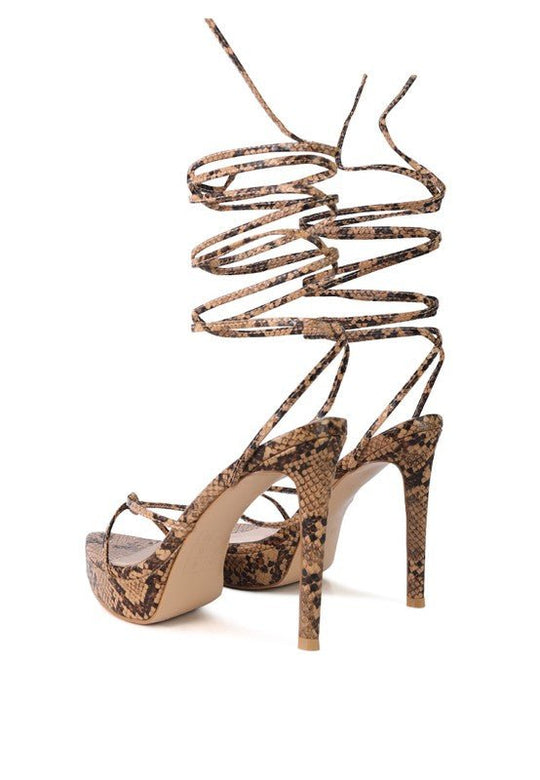 Oomph Grace Snake Skin Lace-Up Sandals-Slay Eclectic