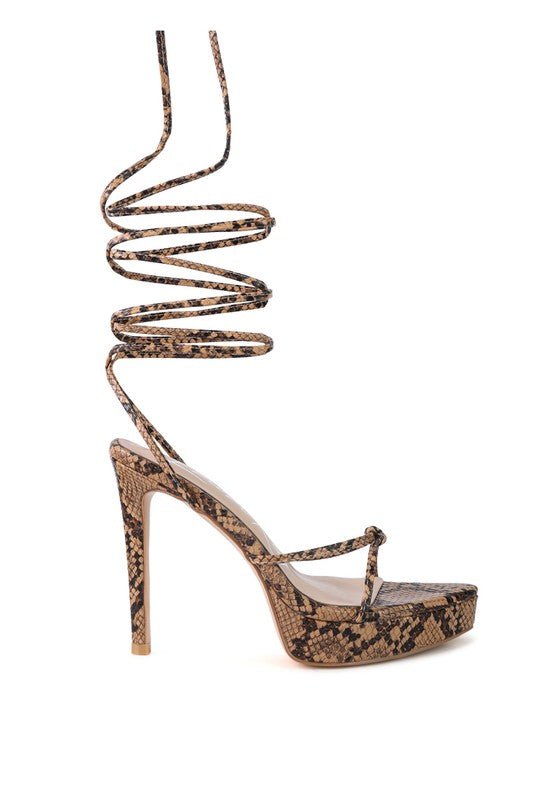 Oomph Grace Snake Skin Lace-Up Sandals-Slay Eclectic