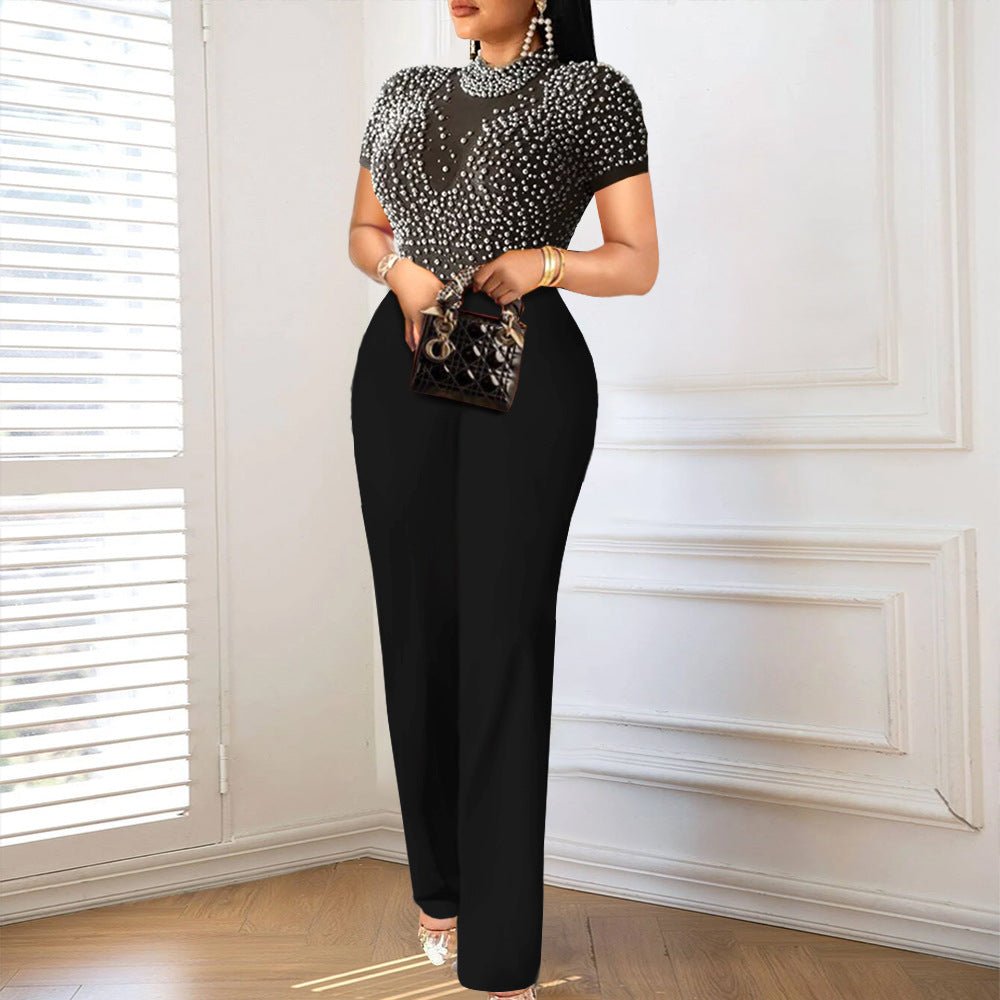 Pearls Charm Plus Size Round Neck Slim Fit Jumpsuit-Slay Eclectic