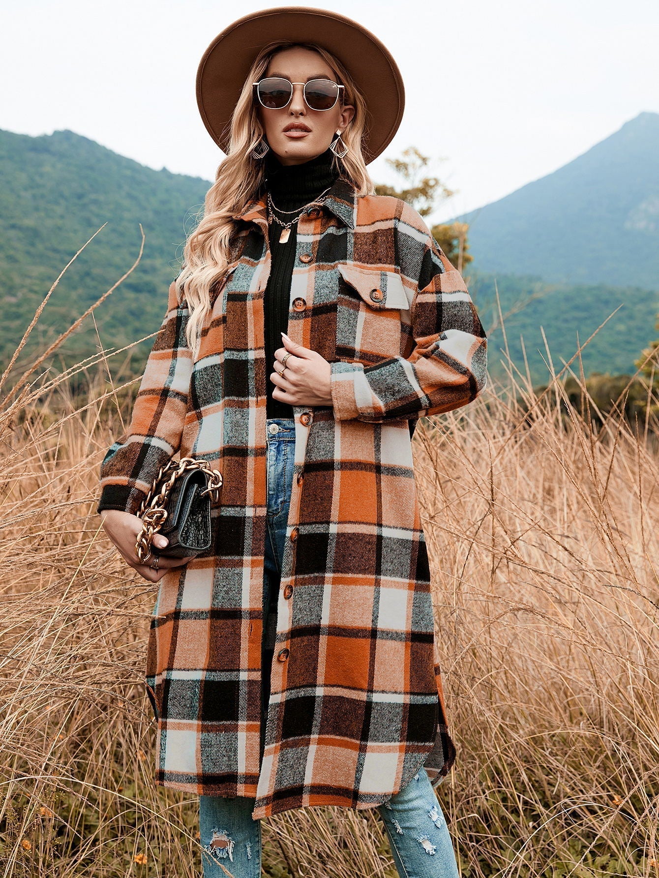 Plaid Long-Line Trench Coat for Women - Autumn/Winter Style | Slay Eclectic