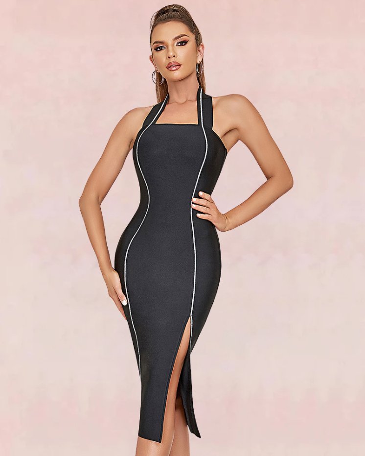 Plum Bodycon Midi Dress - Black-Slay Eclectic