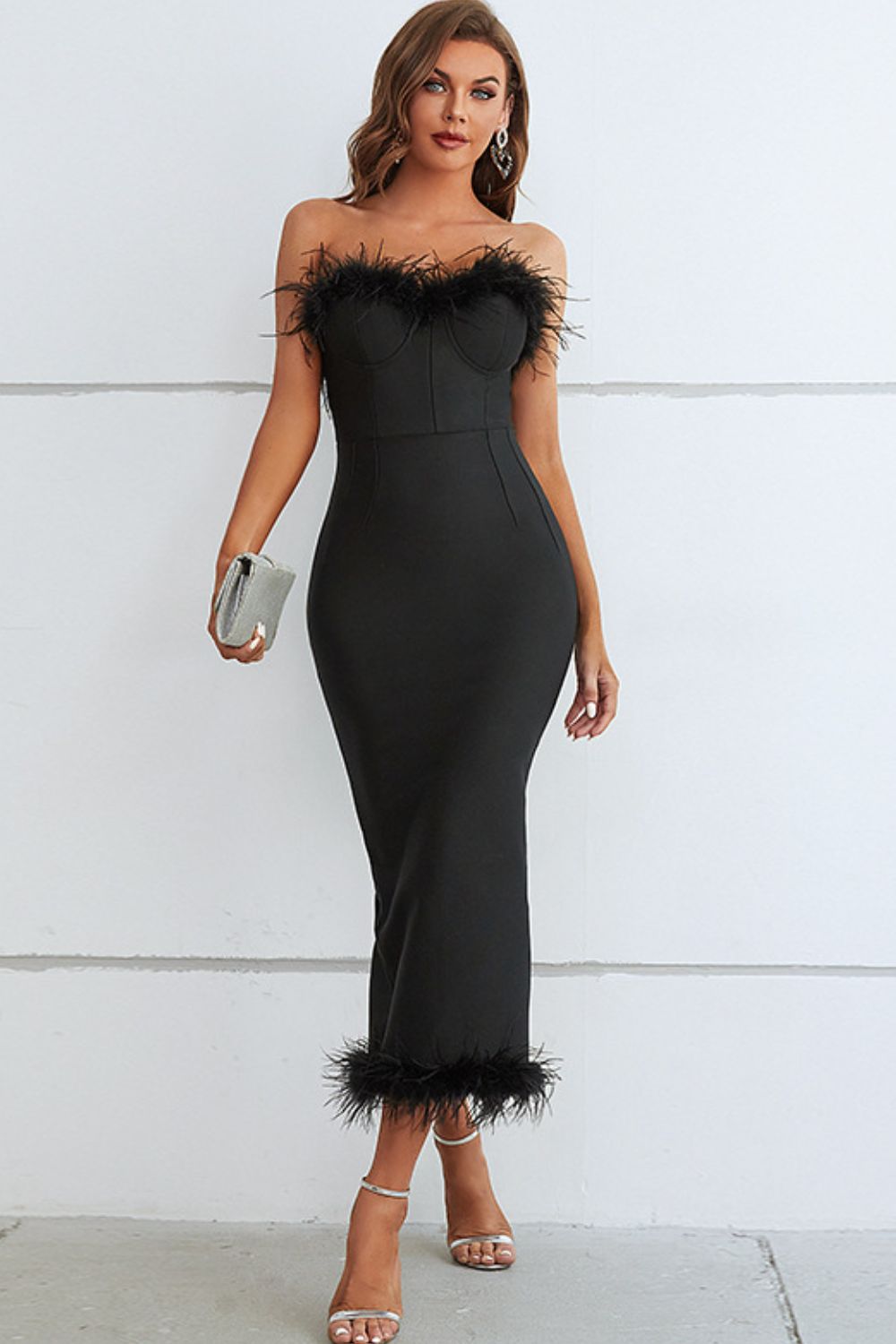 Plume Bodycon Midi Dress - Black | Slay Eclectic