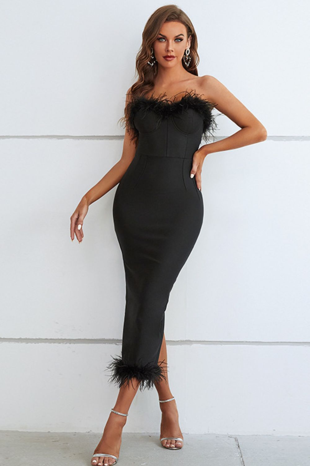 Plume Bodycon Midi Dress - Black-Slay Eclectic