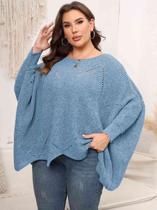 Plus Size Round Neck Batwing Sleeve Sweater-Slay Eclectic