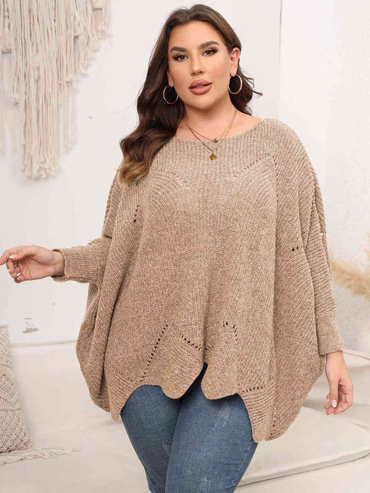 Plus Size Round Neck Batwing Sleeve Sweater-Slay Eclectic