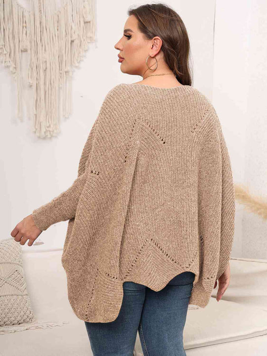 Plus Size Round Neck Batwing Sleeve Sweater-Slay Eclectic