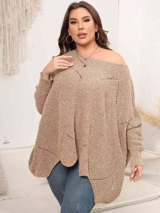 Plus Size Round Neck Batwing Sleeve Sweater-Slay Eclectic