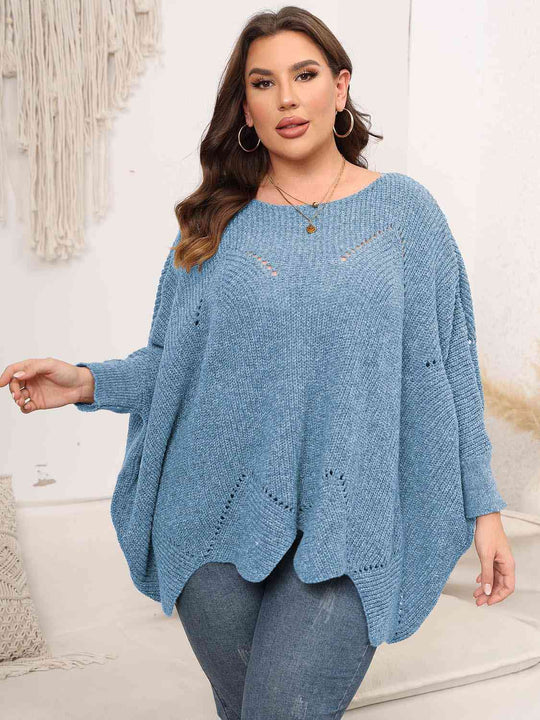 Plus Size Round Neck Batwing Sleeve Sweater-Slay Eclectic