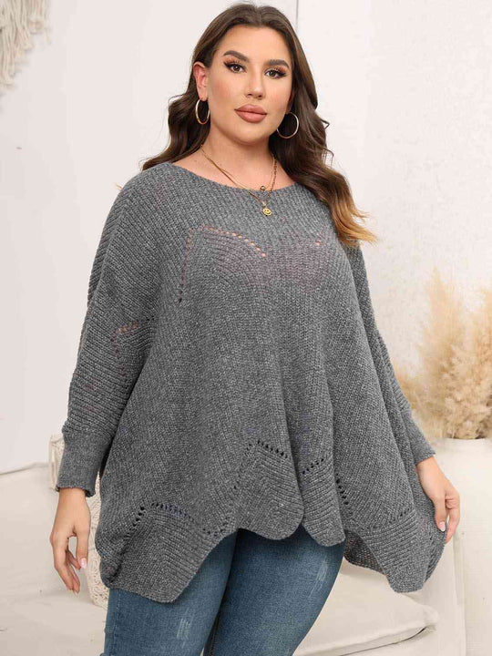 Plus Size Round Neck Batwing Sleeve Sweater-Slay Eclectic