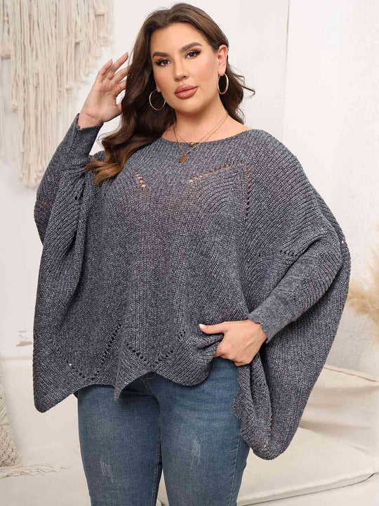 Plus Size Round Neck Batwing Sleeve Sweater-Slay Eclectic