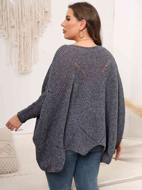 Plus Size Round Neck Batwing Sleeve Sweater-Slay Eclectic