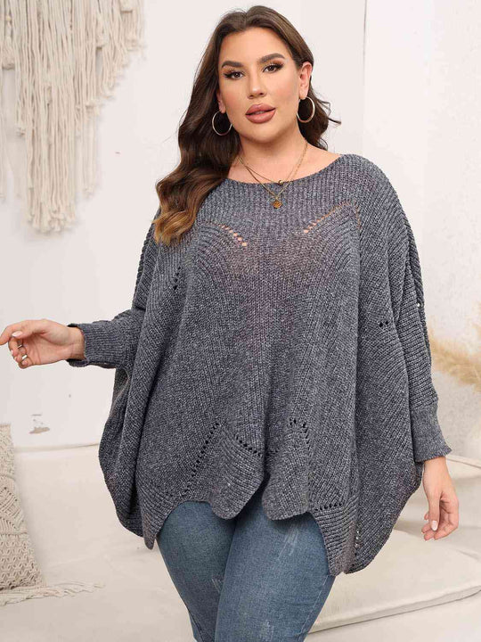 Plus Size Round Neck Batwing Sleeve Sweater-Slay Eclectic