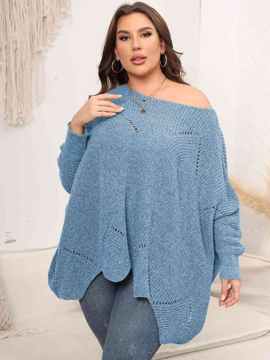 Plus Size Round Neck Batwing Sleeve Sweater-Slay Eclectic