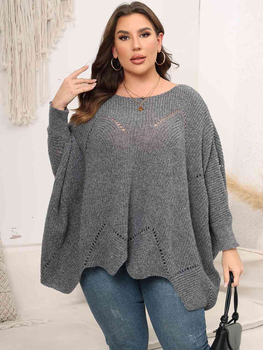 Plus Size Round Neck Batwing Sleeve Sweater-Slay Eclectic