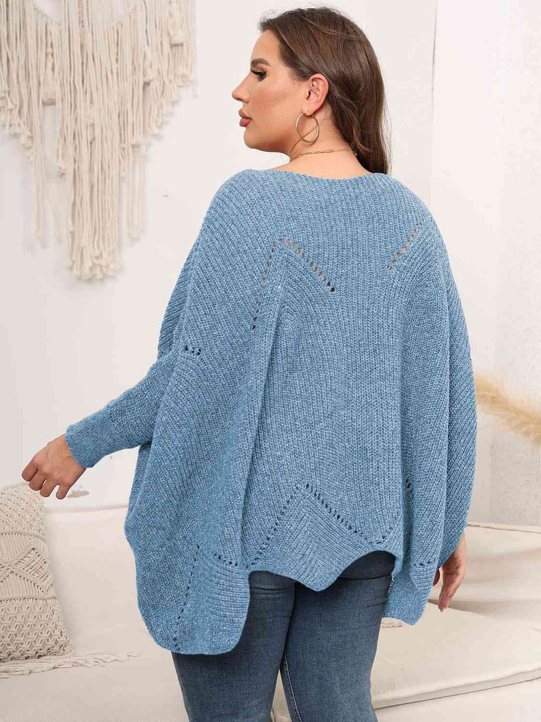 Plus Size Round Neck Batwing Sleeve Sweater-Slay Eclectic