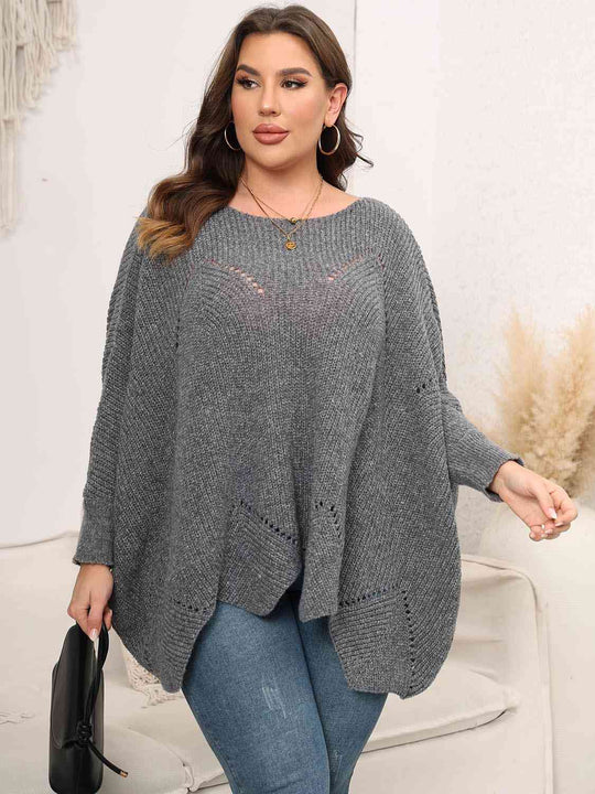 Plus Size Round Neck Batwing Sleeve Sweater-Slay Eclectic