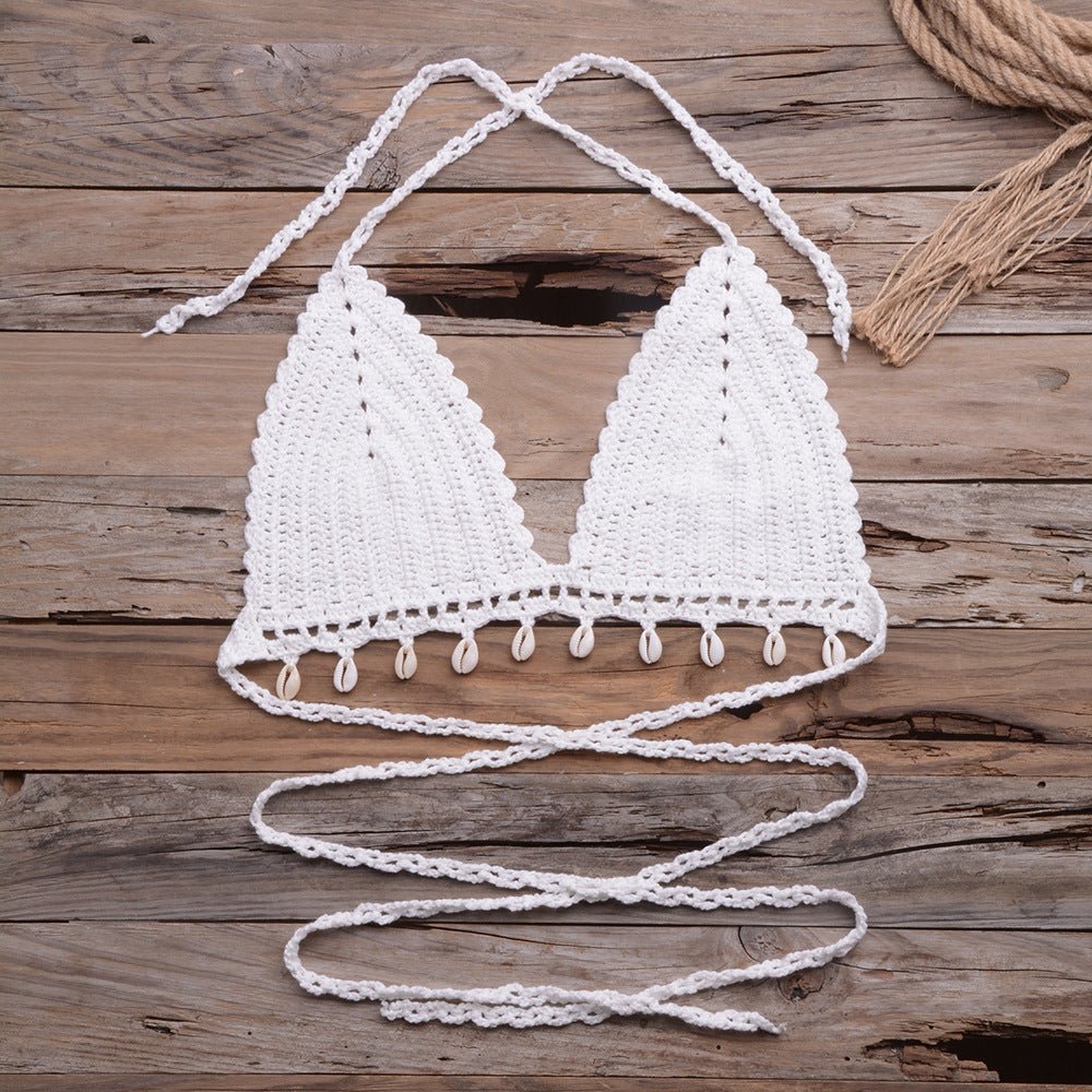 Popular Beach Vacation Hollow Out Hollow Out Cutout Pure Hand-Woven Shell Bikini Swimsuit Tops Women | Slay Eclectic