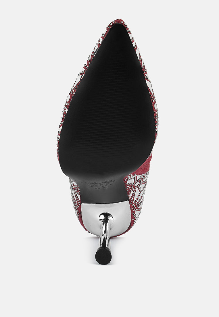 Precious Mirror Embellished High Ankle Boots-4