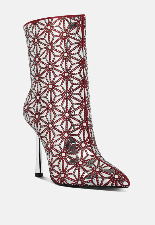Precious Mirror Embellished High Ankle Boots-1