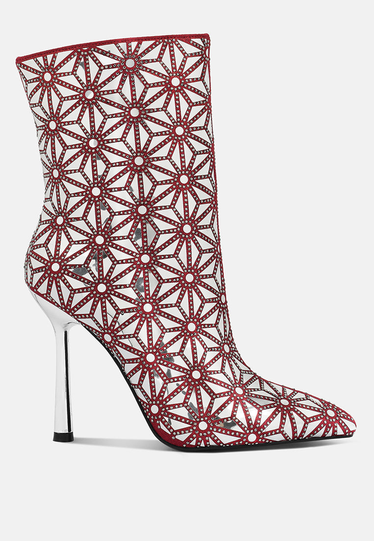 Precious Mirror Embellished High Ankle Boots-0