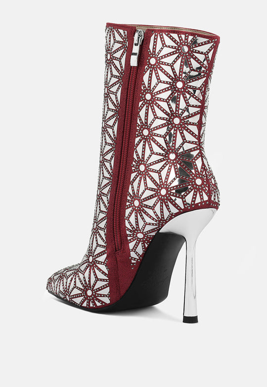 Precious Mirror Embellished High Ankle Boots-2