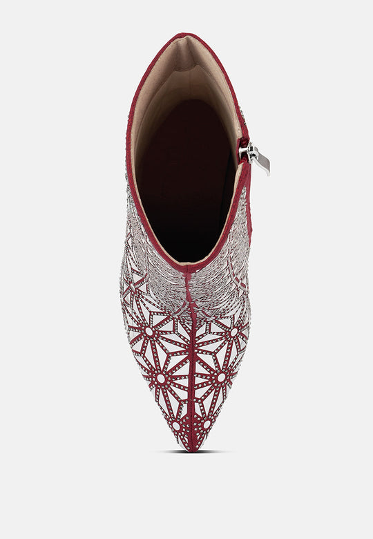 Precious Mirror Embellished High Ankle Boots-3