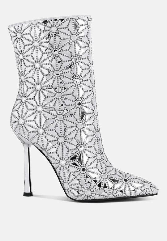 Precious Mirror Embellished High Ankle Boots-5