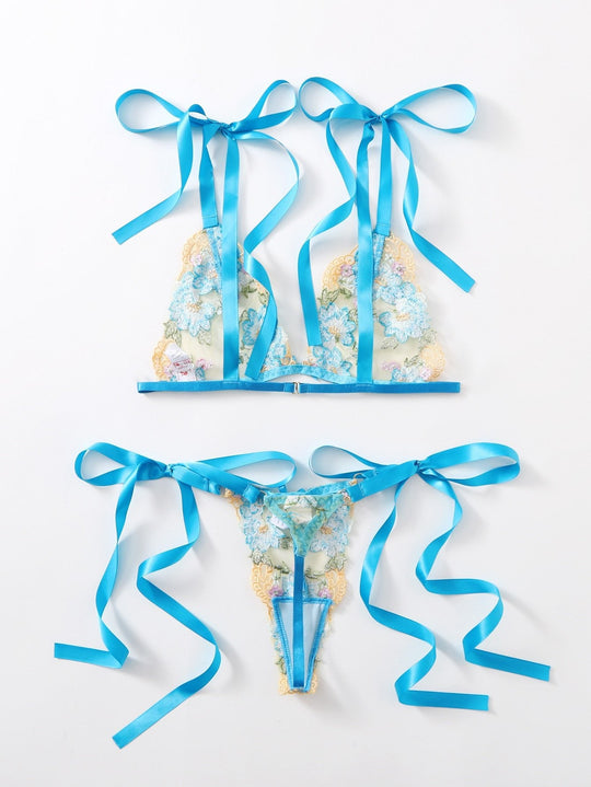 Printed Pattern Bikini Blue Bow Sexy Lingerie Tie Strap-Slay Eclectic