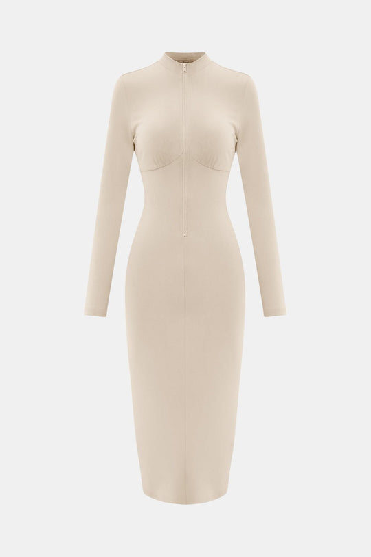 Pursuit Chic Bodycon Midi Dress - Beige | Slay Eclectic