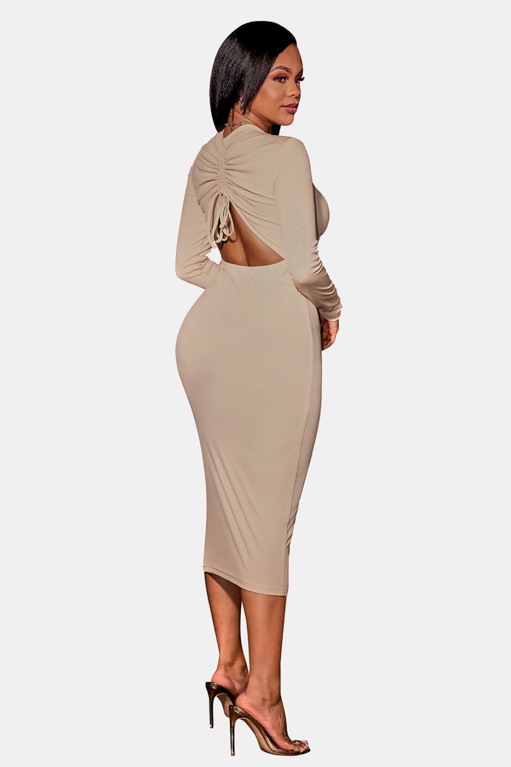 Pursuit Chic Bodycon Midi Dress - Beige | Slay Eclectic