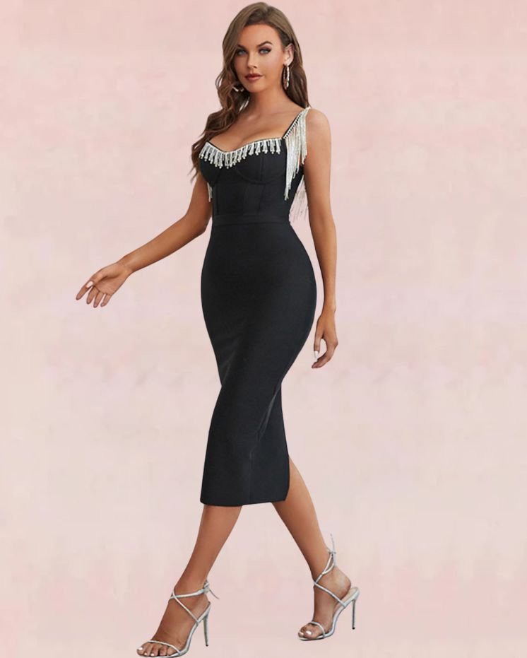 Radiate Bodycon Midi Dress - Black | Slay Eclectic