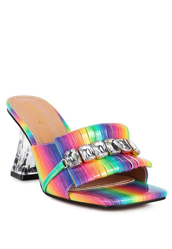 Rainbow Gems Rhinestone Ruched Strap Sandals-Slay Eclectic