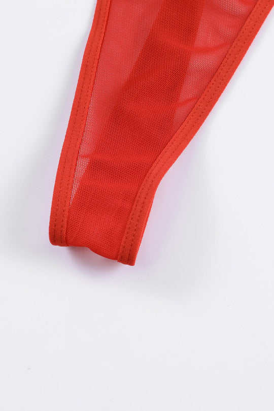 Red Lace Strappy Garter Belt with Thong-Slay Eclectic