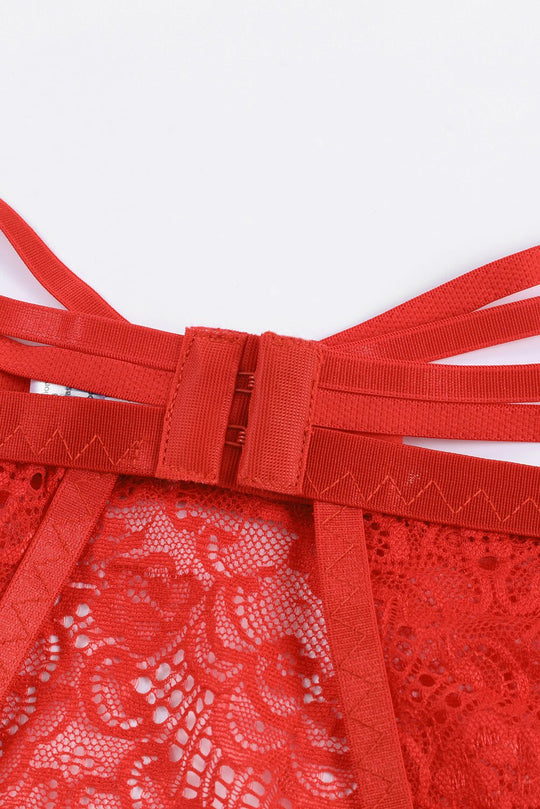Red Lace Strappy Garter Belt with Thong-Slay Eclectic