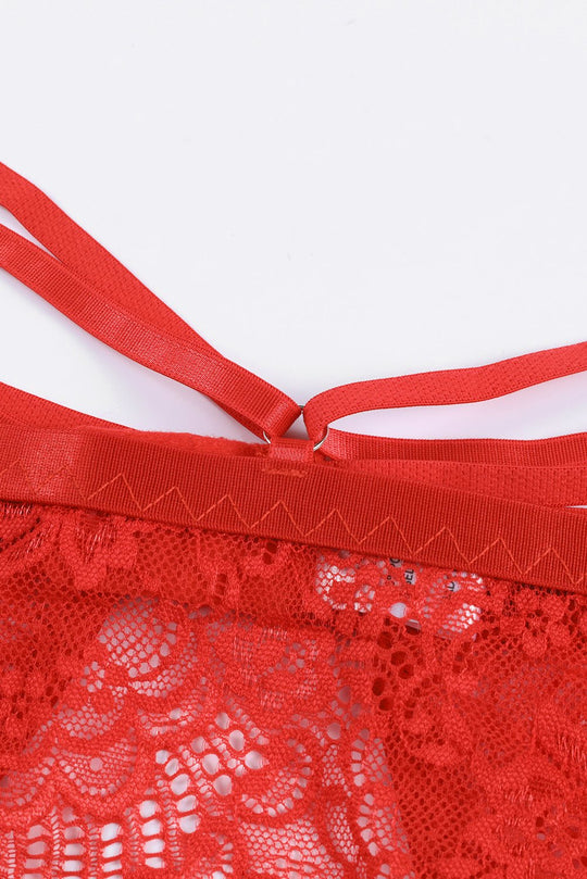 Red Lace Strappy Garter Belt with Thong-Slay Eclectic