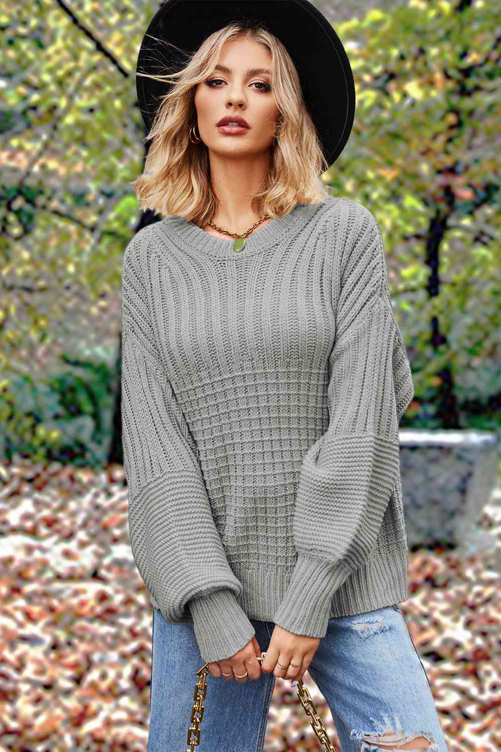 Round Neck Lantern Sleeve Sweater | Slay Eclectic