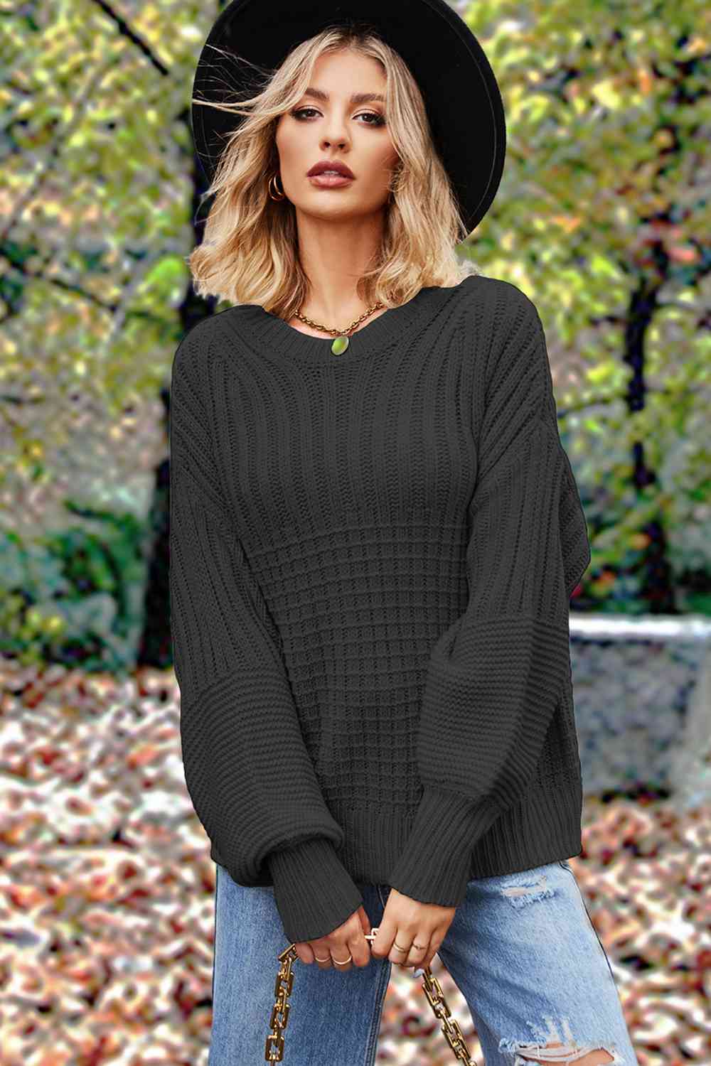 Round Neck Lantern Sleeve Sweater | Slay Eclectic