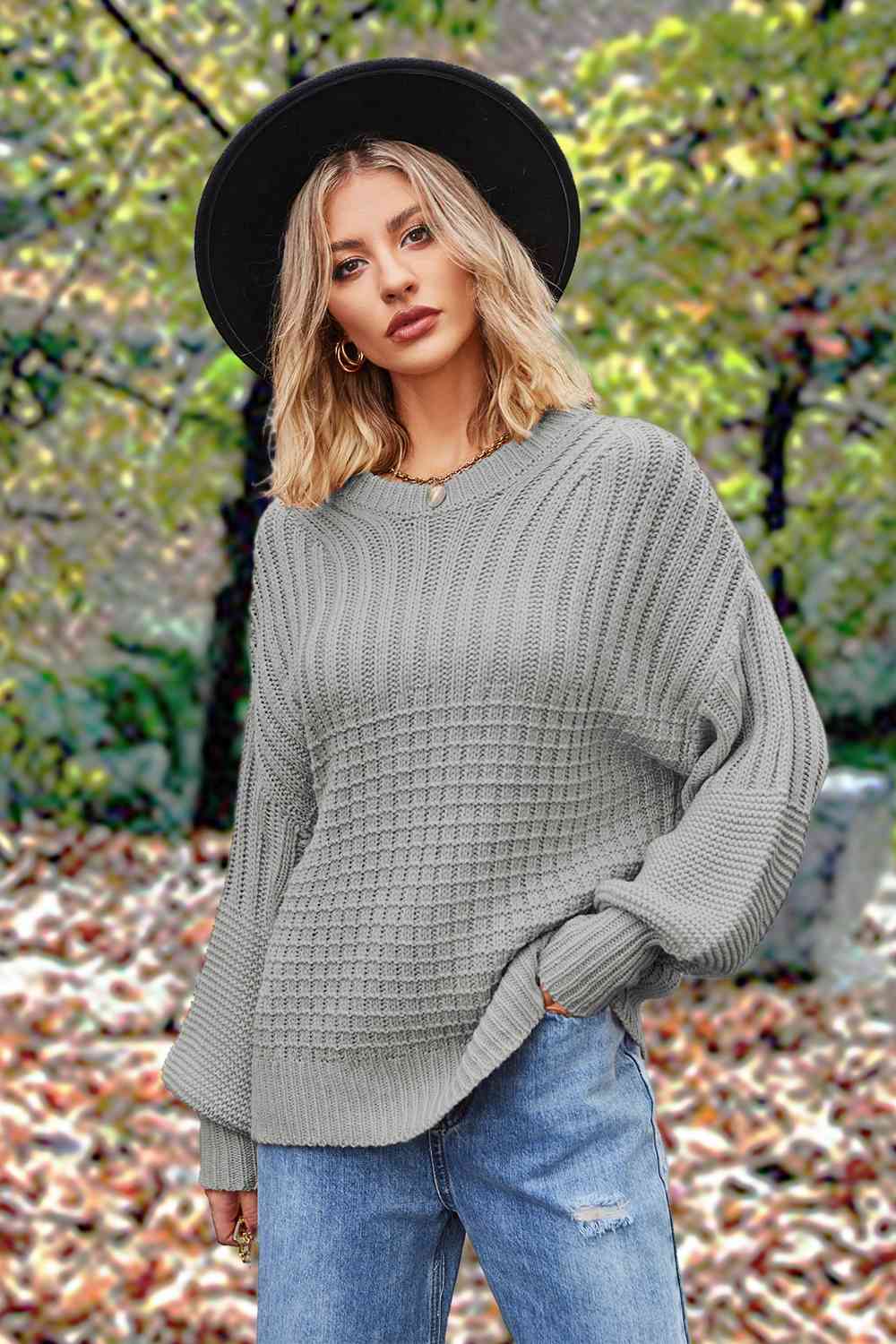 Round Neck Lantern Sleeve Sweater | Slay Eclectic