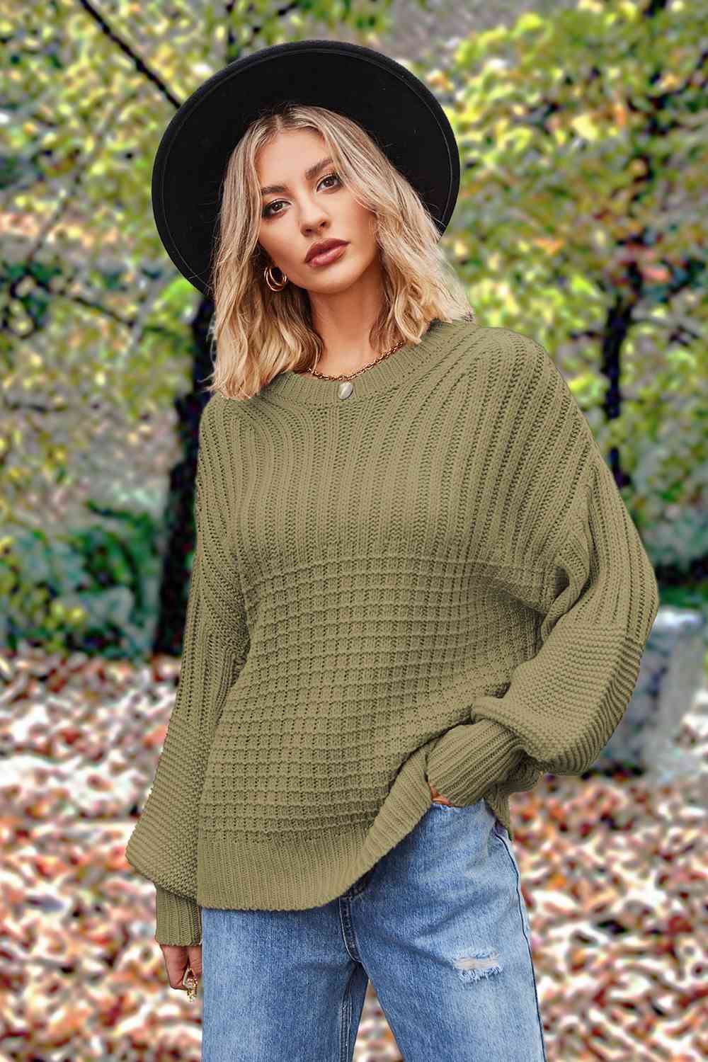 Round Neck Lantern Sleeve Sweater | Slay Eclectic