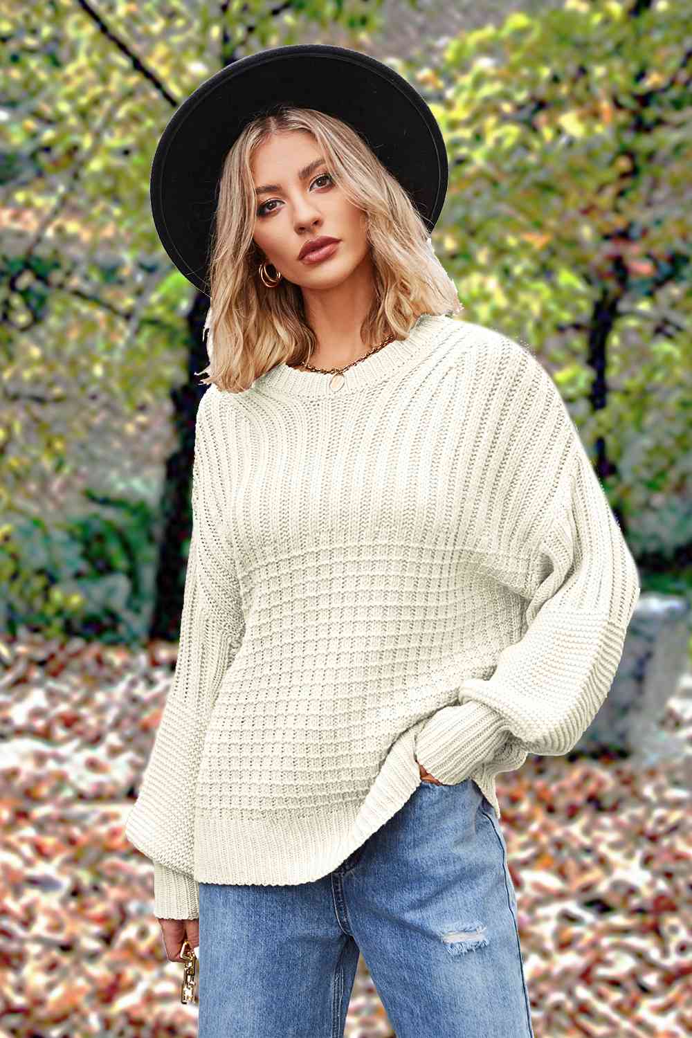 Round Neck Lantern Sleeve Sweater | Slay Eclectic