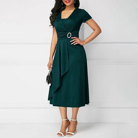 Formal Short Sleeve Office Party Midi Dress - Green