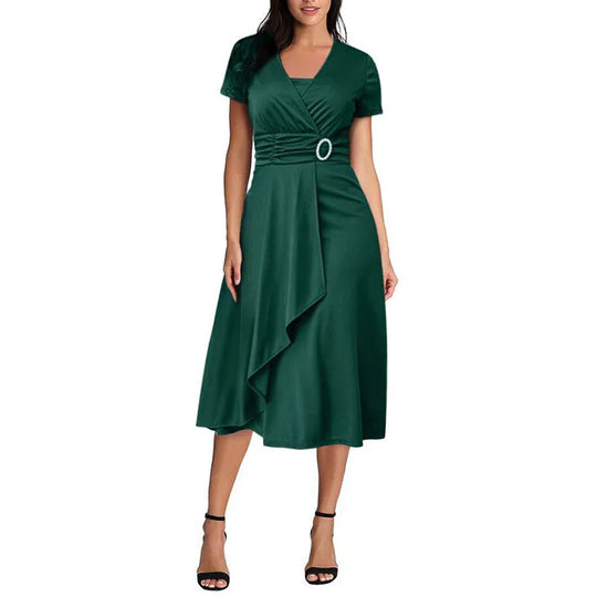 Formal Short Sleeve Office Party Midi Dress - Green