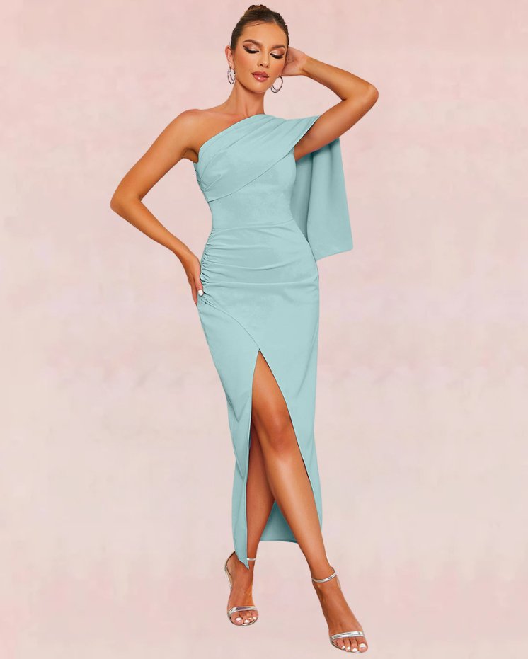 Sage One-Shoulder Bandage Maxi Dress - Blue-Slay Eclectic