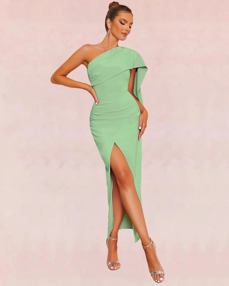 Sage One-Shoulder Bandage Maxi Dress - Green-Slay Eclectic