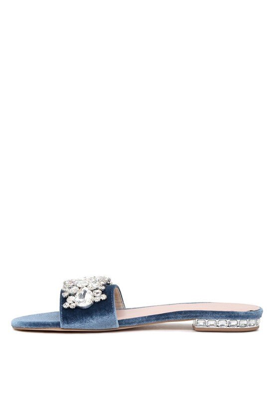 Sally Women's Blue Flat Embellished Sandals | Slay Eclectic