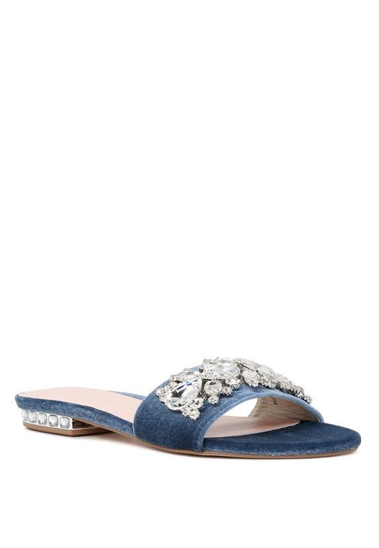 Sally Women's Blue Flat Embellished Sandals | Slay Eclectic