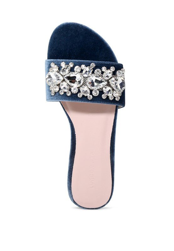 Sally Women's Blue Flat Embellished Sandals | Slay Eclectic