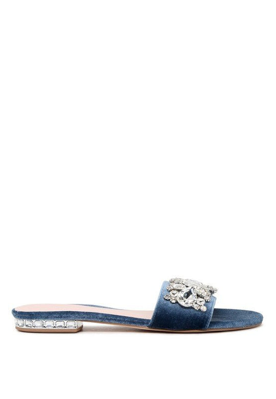 Sally Women's Blue Flat Embellished Sandals | Slay Eclectic